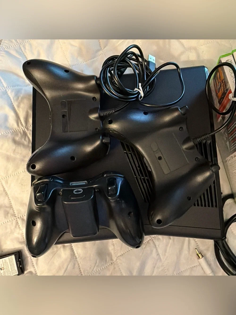Microsoft Xbox 360 Slim Bundle - Console, 3 Controllers, Battery Pack & 9 Games